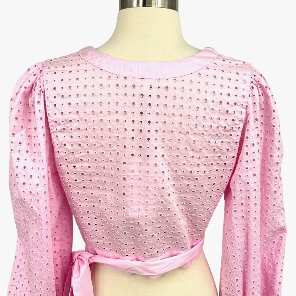 NWT LoveShackFancy lotus 100% cotton Pink Eyelet Wrap Crop Top - Picture 6 of 13